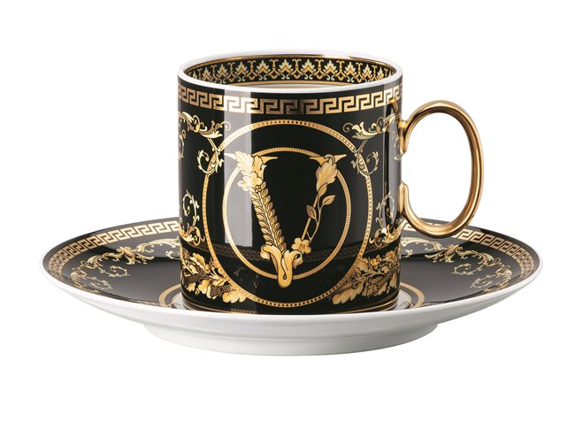 Versace Virtus Gala Black Cup & Saucer 4 Tall 4012437384680