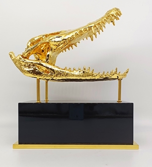 24k Gold Plated Real Crocodile Skull Sculpture