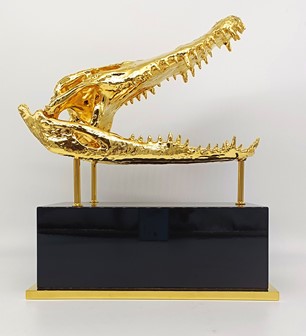 24k Gold Plated Real Crocodile Skull Sculpture