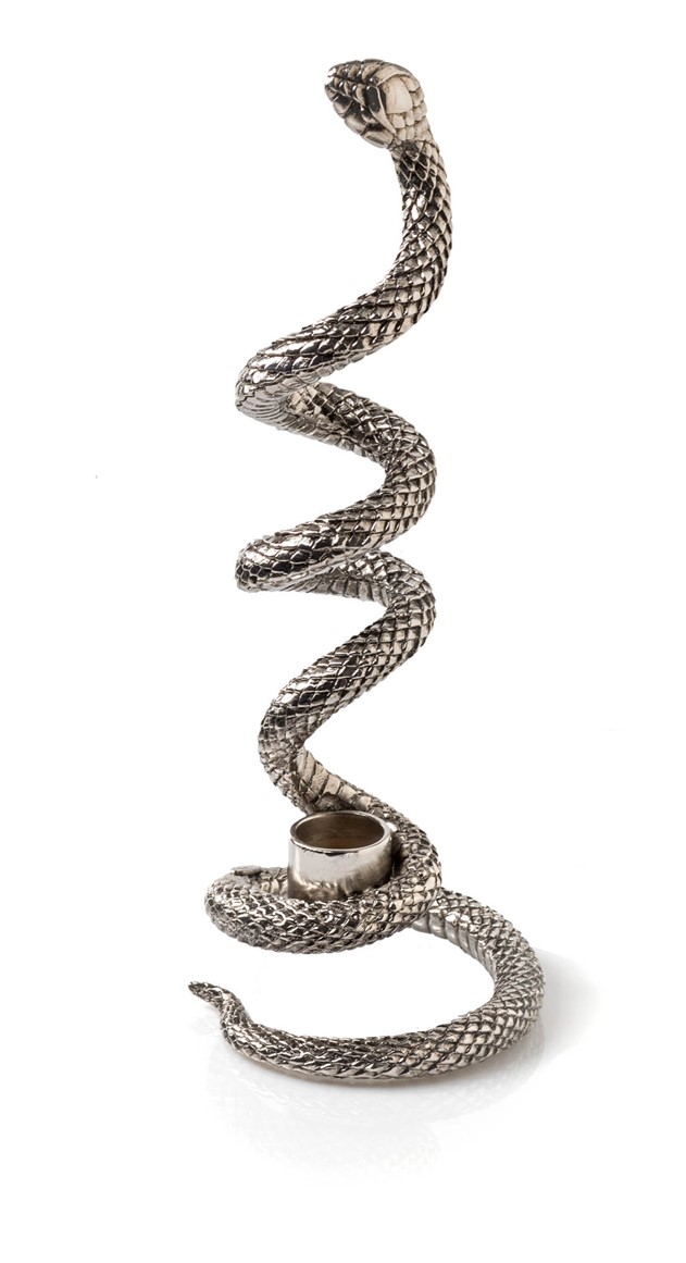 Roberto Cavalli Python Silver Plated Twisted Candleholder RCHMPYS10S1