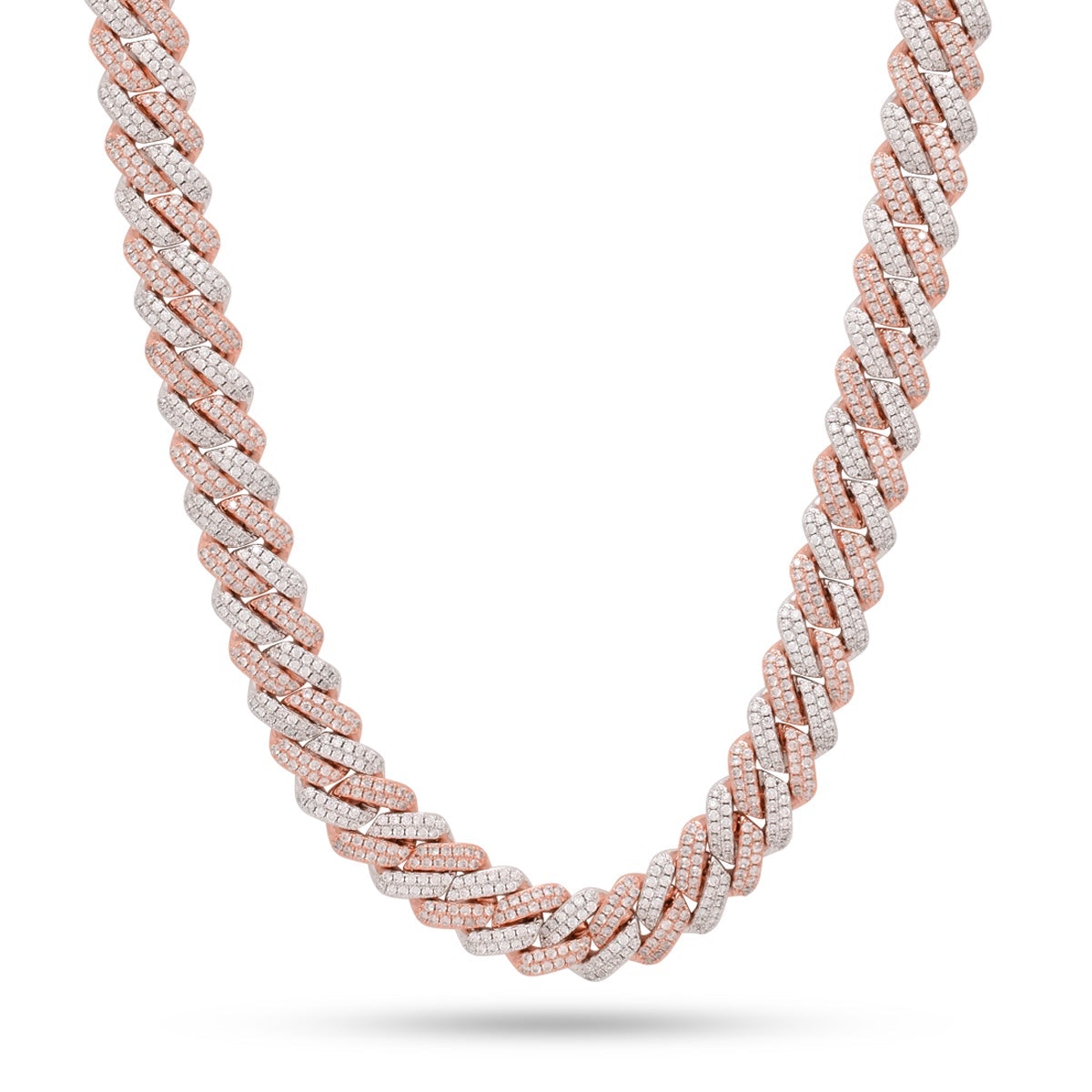 King Ice Rose/White Gold Plated 12mm Iced Two Tone Diamond Cut Miami Cuban Chain CHX14106 18"