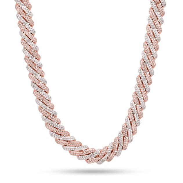 King Ice Rose/White Gold Plated 12mm Iced Two Tone Diamond Cut Miami Cuban Chain CHX14106 22"