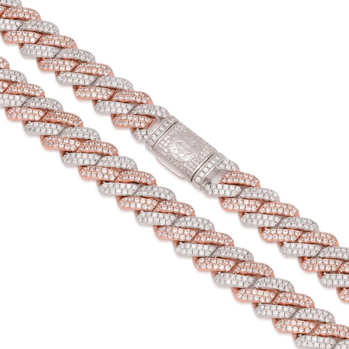 King Ice Rose/White Gold Plated 12mm Iced Two Tone Diamond Cut Miami Cuban Chain CHX14106 22"