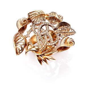 Roberto Cavalli 24k Gold Plated Swarovski Leaves Logo Jewellery Napkin Holder RCHMPT05
