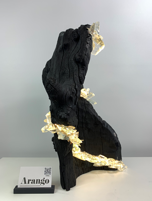 Arango Tower Black Wooden Glass Lighting Sculpture 40cm