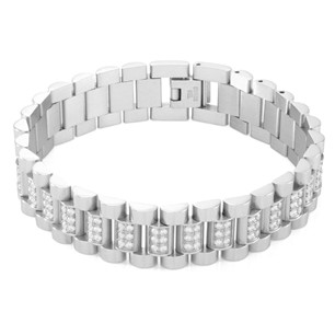 King Ice White Gold Plated Rollie Link Bracelet BRX12072
