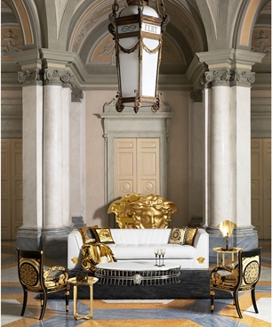 Versace Evergreen 24k Gold Plated Medusa Carezza Bar Cabinet