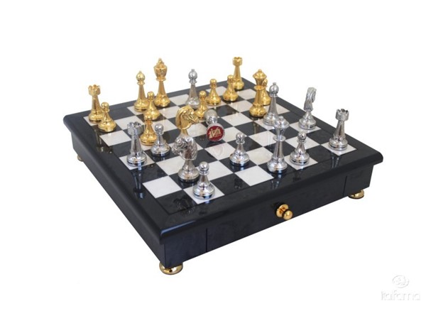 Italfama Glossy Black Briar Wood Chess Set 333NLP + 70G