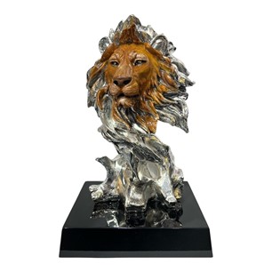 Silver Plated Lion Head Black Lacquered Wooden Base 31,5cm