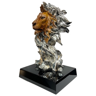 Silver Plated Lion Head Black Lacquered Wooden Base 31,5cm