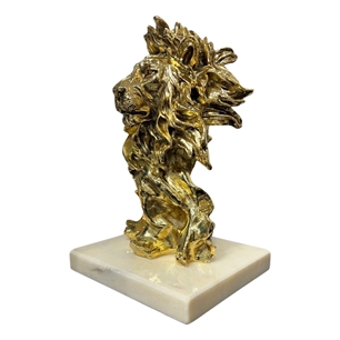 24k Gold Plated Lion Head Fior Di Pesco Marble Base 31cm