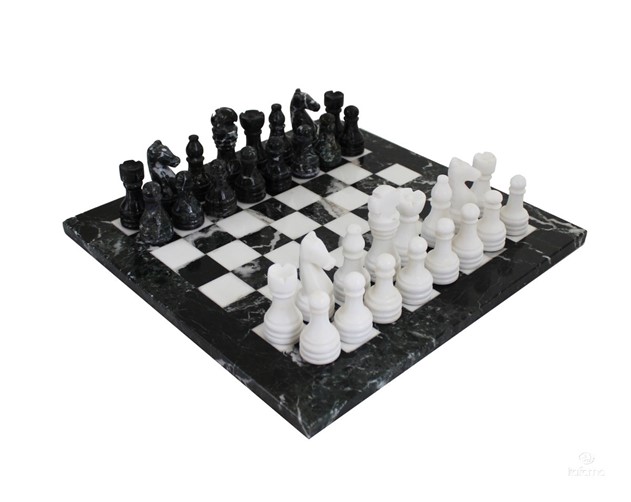 Italfama Chess Set 1007 Black + White Marble 30cm