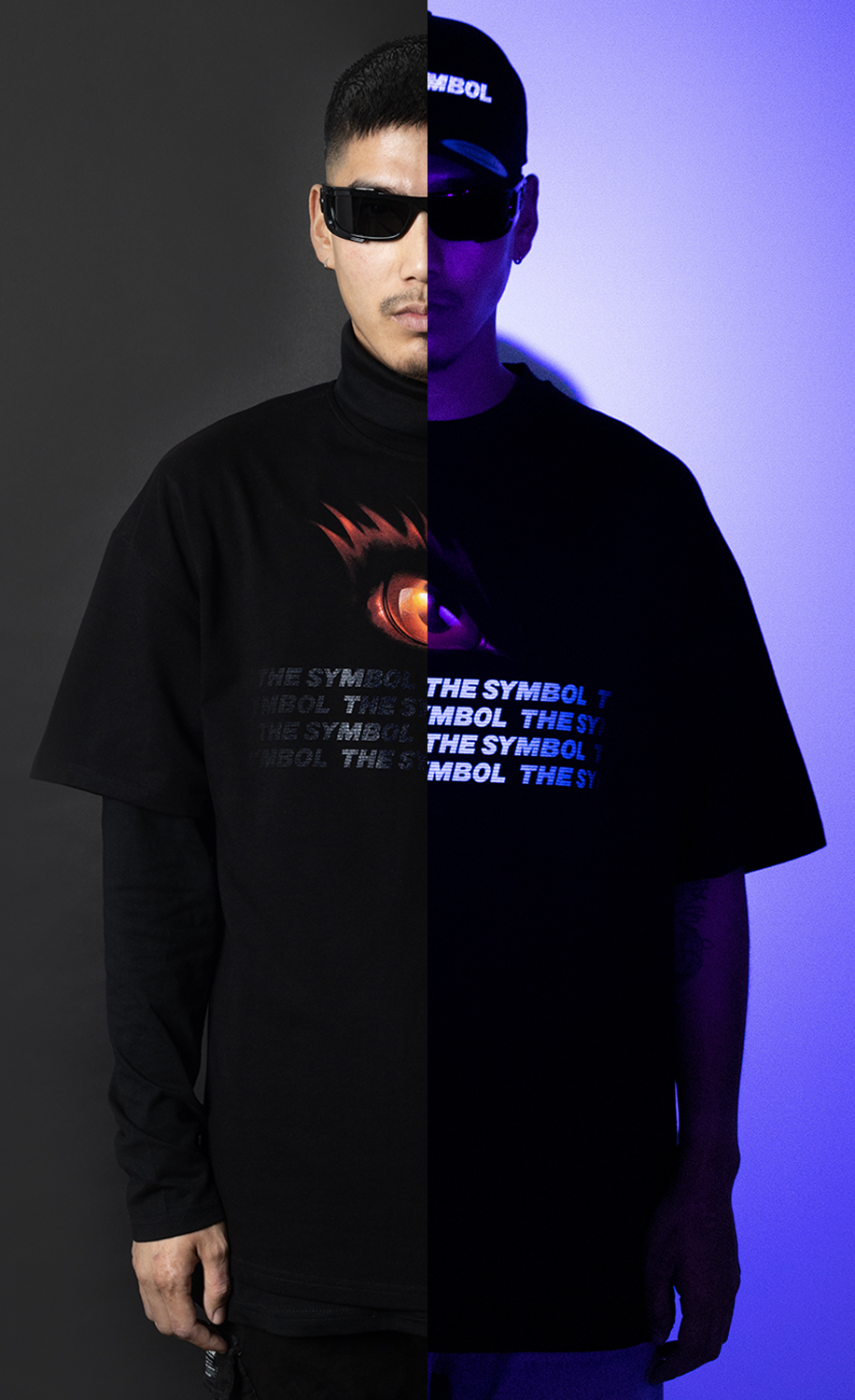 THE SYMBOL Fantasy Eye UV Blacklight Oversized T Shirt Black