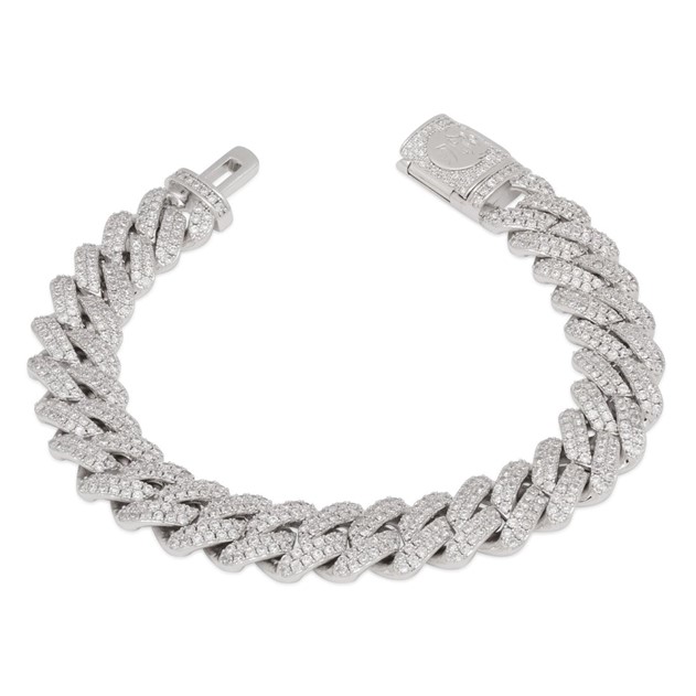 King Ice White Gold Plated 12mm Iced Diamond Cut Miami Cuban Bracelet BRX14105 7"