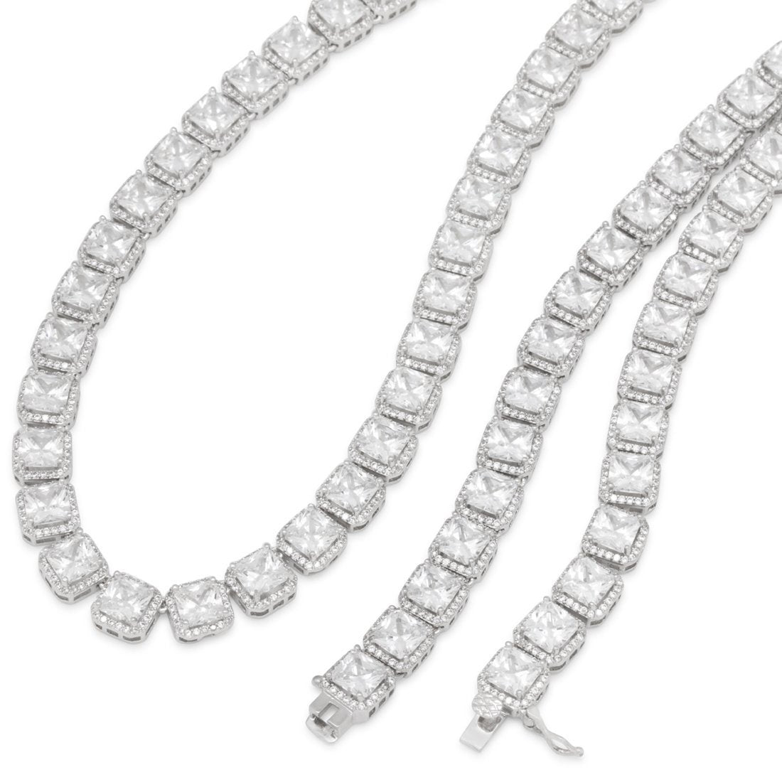 King Ice White Gold Plated 8mm Princess Cut Tennis Chain CHX14033 18"