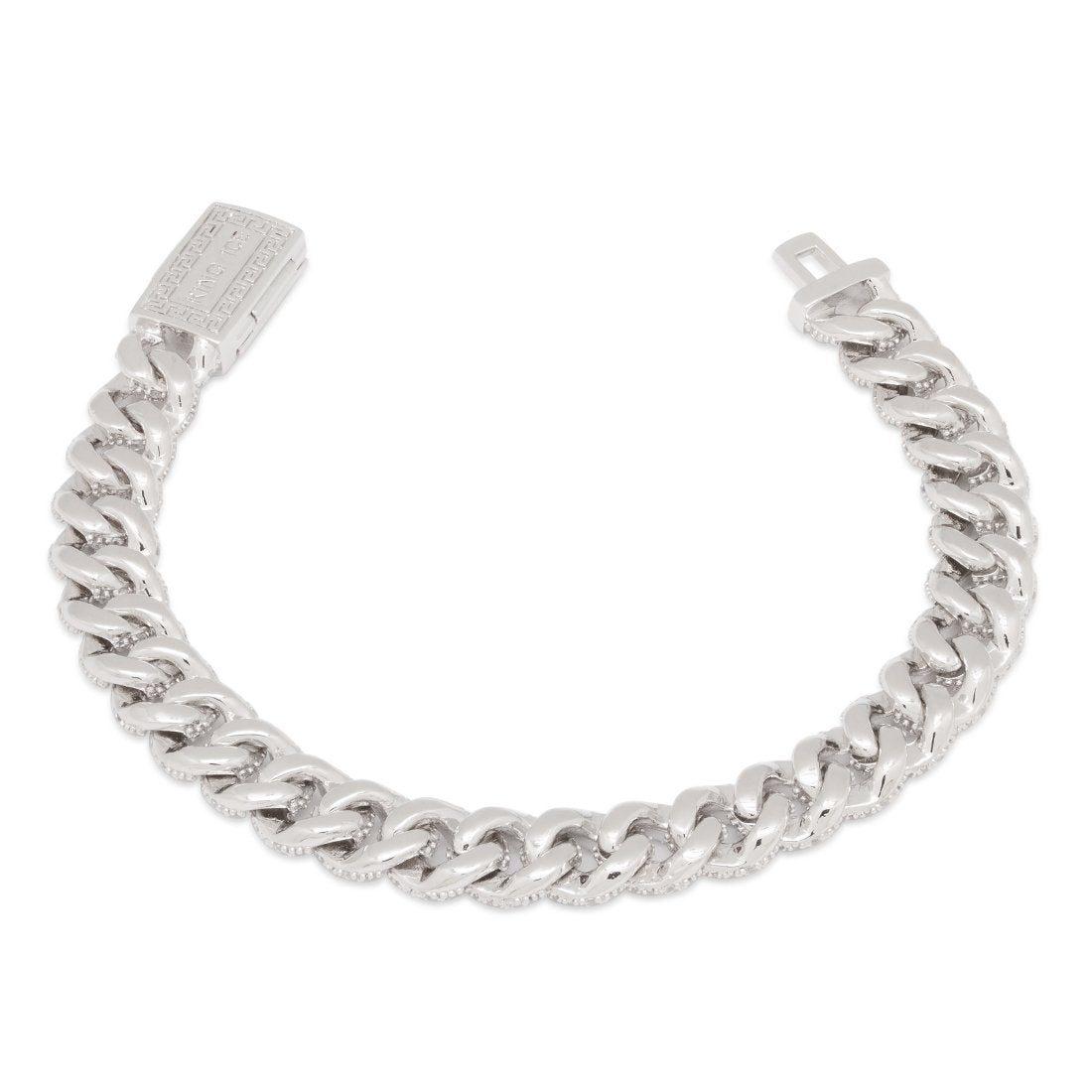 King Ice White Gold Plated Iced Miami Cuban Bracelet 10mm BRX14099 8"