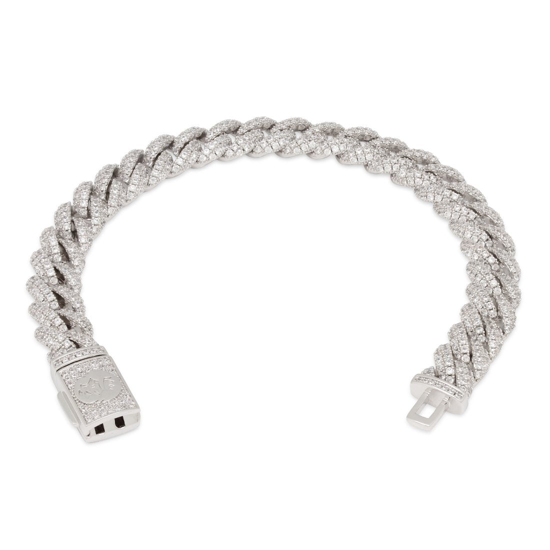 King Ice White Gold Plated Iced Miami Cuban Bracelet 10mm BRX14099 8"