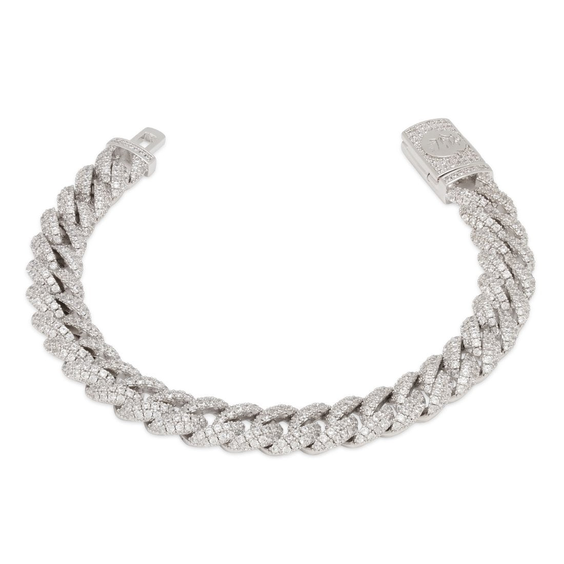 King Ice White Gold Plated Iced Miami Cuban Bracelet 10mm BRX14099 7"