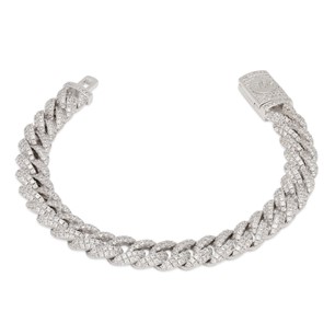 King Ice White Gold Plated Iced Miami Cuban Bracelet 10mm BRX14099 8"