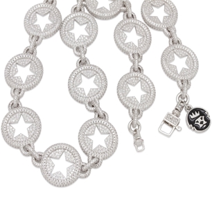 King Ice White Gold Plated 20mm Circled Star Chain CHX14043 18"