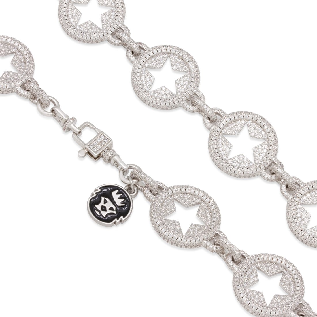 King Ice White Gold Plated 20mm Circled Star Chain CHX14043 18"