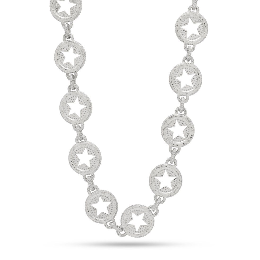 King Ice White Gold Plated 20mm Circled Star Chain CHX14043 18"