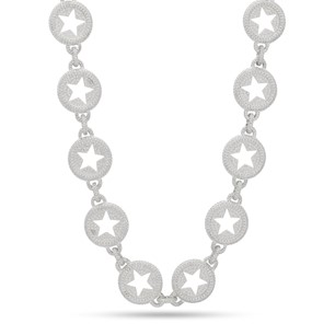 King Ice White Gold Plated 20mm Circled Star Chain CHX14043 18"