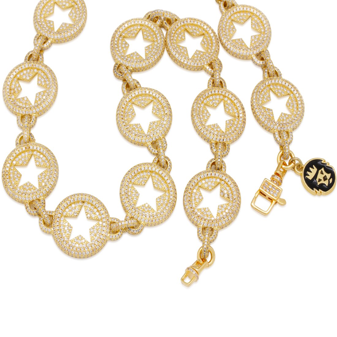King Ice 14k Gold Plated 20mm Circled Star Chain CHX14043 18"