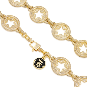 King Ice 14k Gold Plated 20mm Circled Star Chain CHX14043 18"