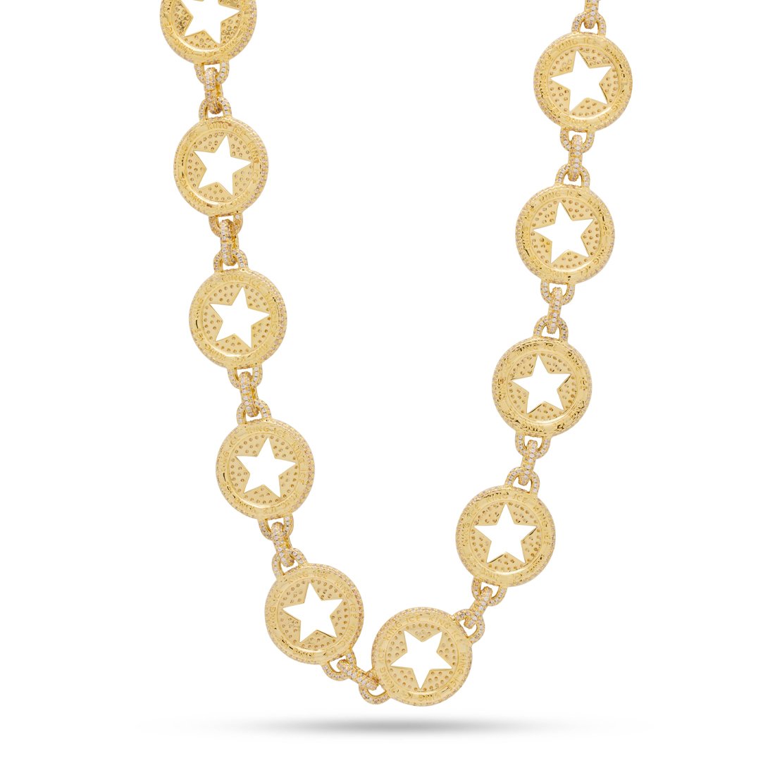 King Ice 14k Gold Plated 20mm Circled Star Chain CHX14043 18"