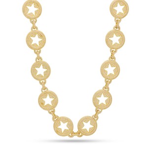 King Ice 14k Gold Plated 20mm Circled Star Chain CHX14043 18"