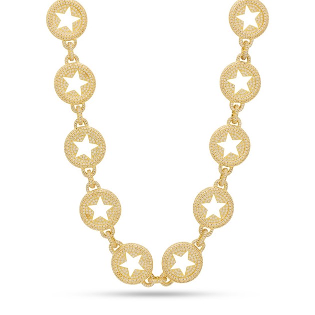 King Ice 14k Gold Plated 20mm Circled Star Chain CHX14043 18"