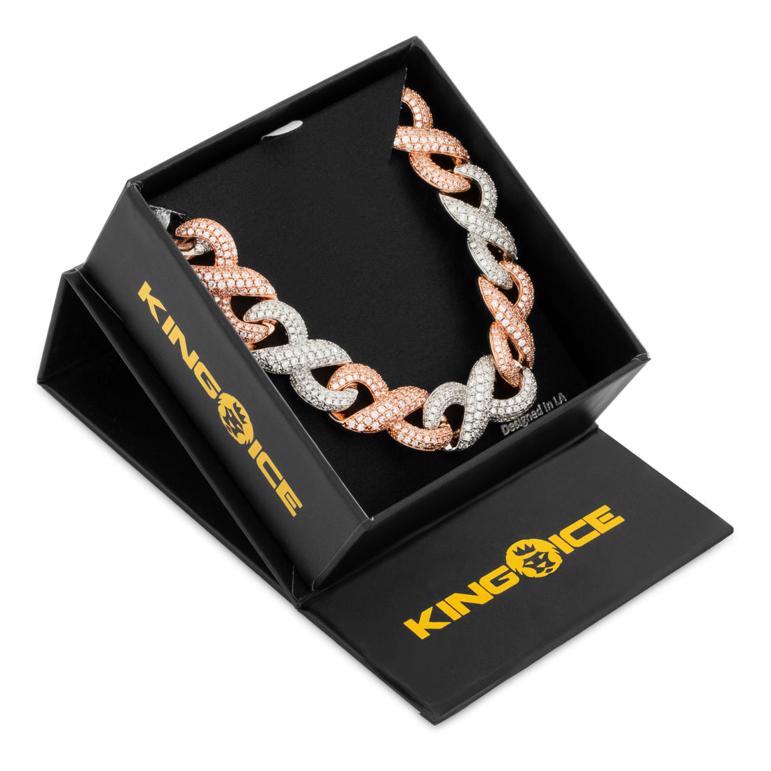 King Ice White & Rose Gold Plated Infinity Link Chain CHX14236 20"