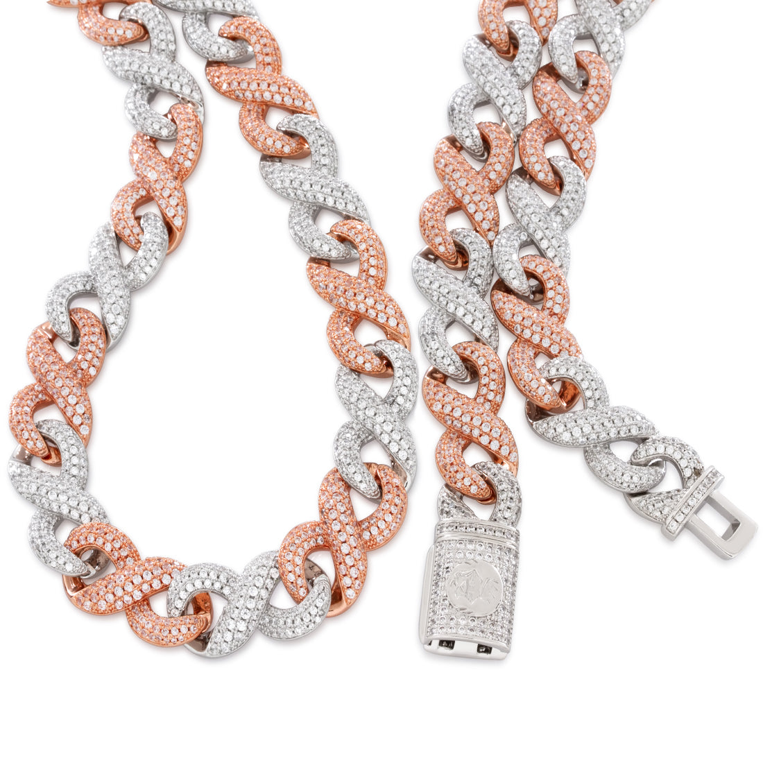 King Ice White & Rose Gold Plated Infinity Link Chain CHX14236 20"
