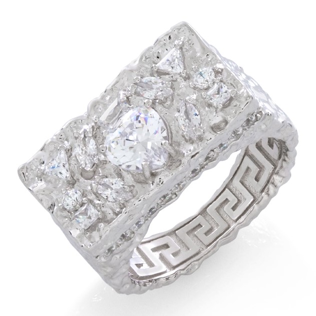King Ice Sterling Silver White Gold Plated Ring RGX14423
