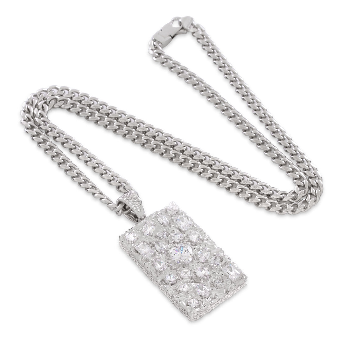 King Ice White Gold Plated Diamond in the Rough Necklace NKX14434