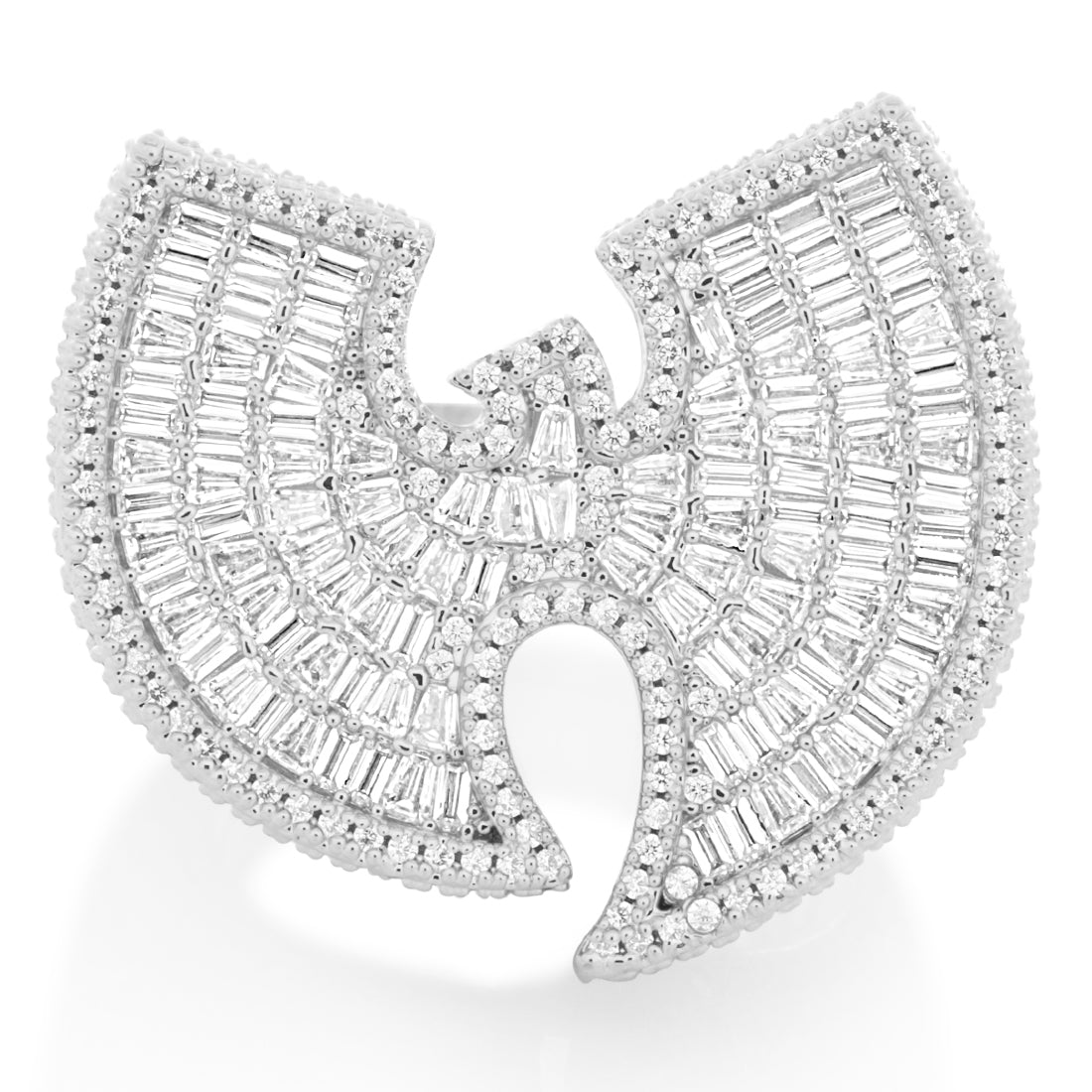 King Ice Sterling Silver White Gold Plated Wu Tang Logo Ring RGX14424