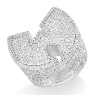 King Ice Sterling Silver White Gold Plated Wu Tang Logo Ring RGX14424