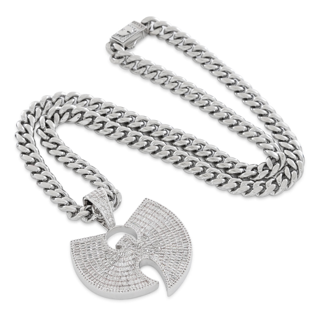 King Ice White Gold Plated Wu Tang Logo Necklace NKX14442