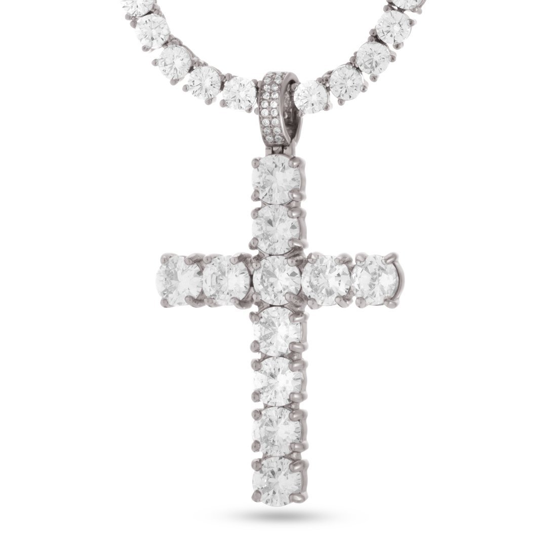 King Ice White Gold Plated Tennis Cross Necklace NKX12339