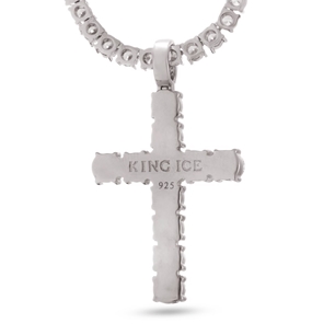King Ice White Gold Plated Tennis Cross Necklace NKX12339