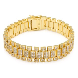 King Ice 14k Gold Plated Iced Rolex Link Bracelet BRX14056