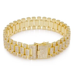 King Ice 14k Gold Plated Iced Rolex Link Bracelet BRX14056