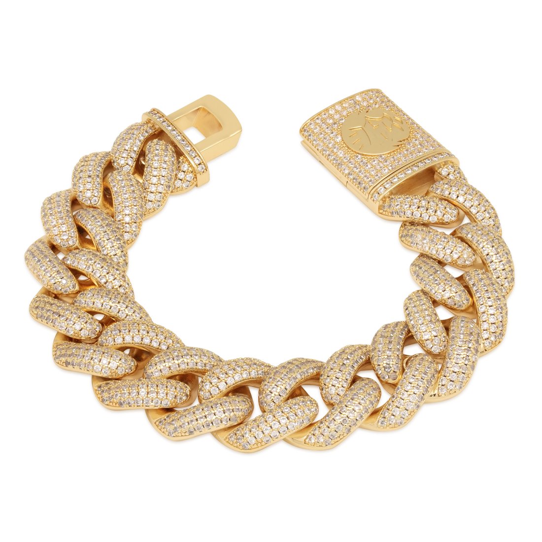 King Ice 14k Gold Plated 20cm Iced Miami Cuban Link Bracelet BRX14103 8"