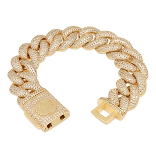 King Ice 14k Gold Plated 20cm Iced Miami Cuban Link Bracelet BRX14103 8"