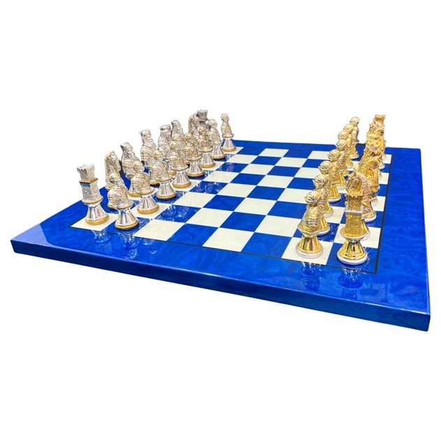 Italfama Chess Set Blue/White Briar Wood 523R + P08553