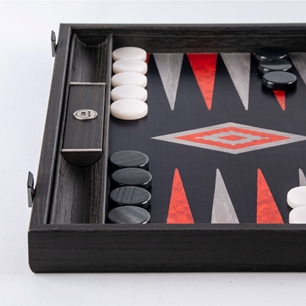 Backgammon Set Black Oak Silver Stripes 48x30cm BGB 1