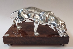 Pantera Silver Plated Sculpture Briar Wood + Silver Plated Details