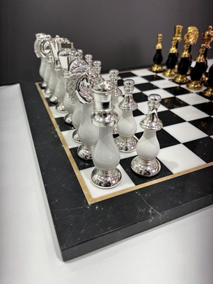Italfama Chess Set Black/Brown/White Marble TOP-MN + 154GSBN
