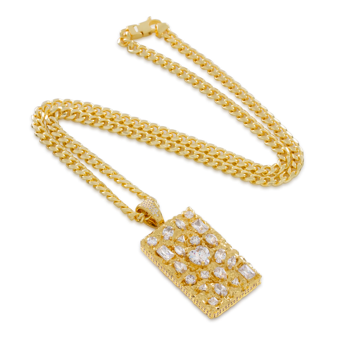 King Ice 14K Gold Plated Diamond in the Rough Necklace NKX14434